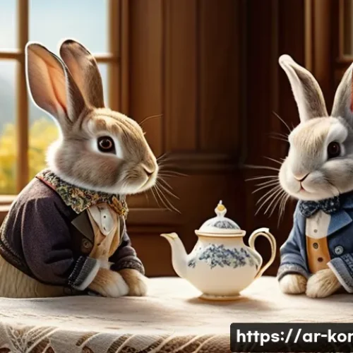 콩지래빗의 비평 및 논란 - A whimsical illustration depicting a charming rabbit family (father, mother, and two children, all a...